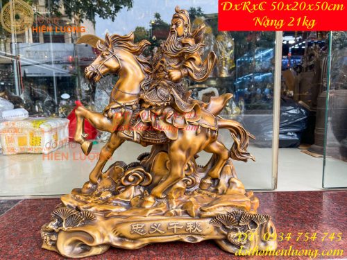 Tượng Quan Công Cưỡi Ngựa Xích Thố Bằng Đồng Cao 50cm