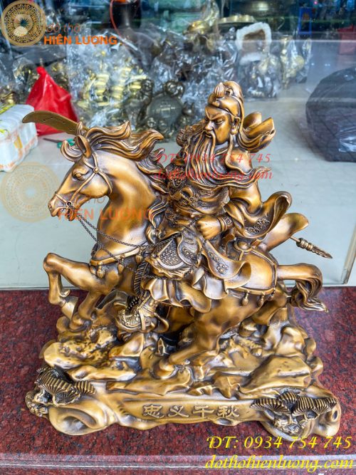 Tượng Quan Công Cưỡi Ngựa Xích Thố Bằng Đồng Cao 50cm