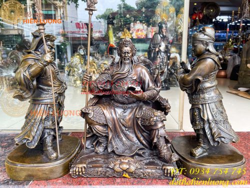 Bộ Tượng Quan Công Văn Bình Châu Xương Bằng Đồng Cao 40cm