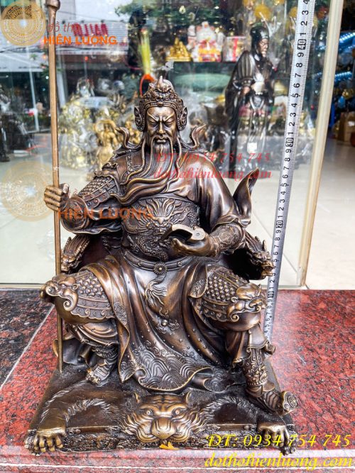 Tượng Quan Công Ngồi Đọc Sách Cao 40cm Bằng Đồng Hun