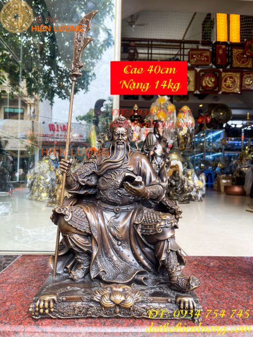 Tượng Quan Công Ngồi Đọc Sách Cao 40cm Bằng Đồng Hun
