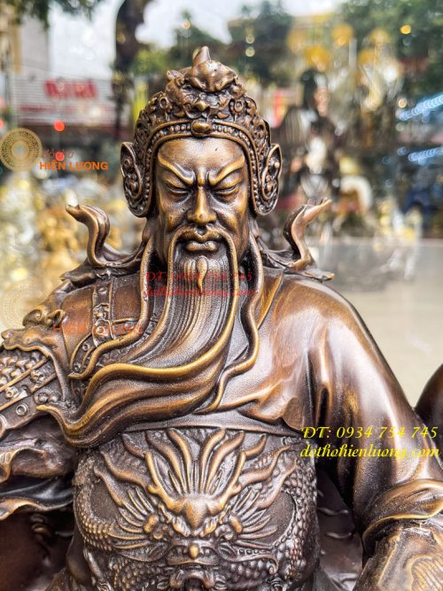Tượng Quan Công Ngồi Đọc Sách Cao 40cm Bằng Đồng Hun