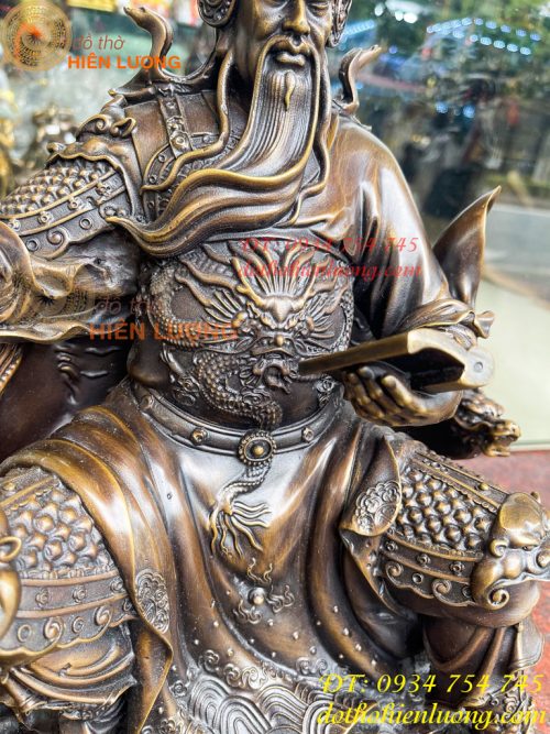Tượng Quan Công Ngồi Đọc Sách Cao 40cm Bằng Đồng Hun