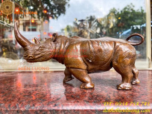 Tượng Tê Giác Bằng Đồng Phong Thủy Dài 23cm