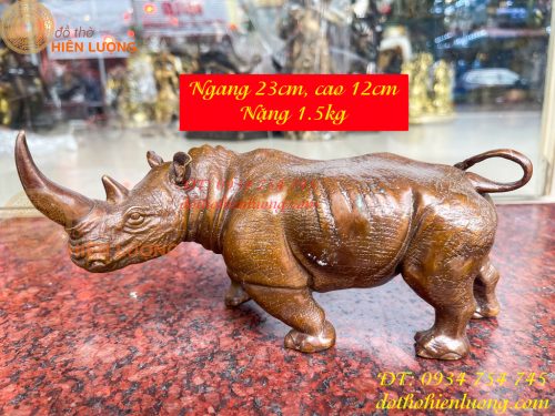 Tượng Tê Giác Bằng Đồng Phong Thủy Dài 23cm