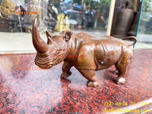 Tượng Tê Giác Bằng Đồng Phong Thủy Dài 23cm