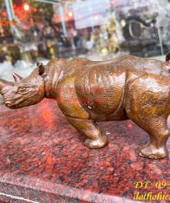 Tượng Tê Giác Bằng Đồng Phong Thủy Dài 23cm