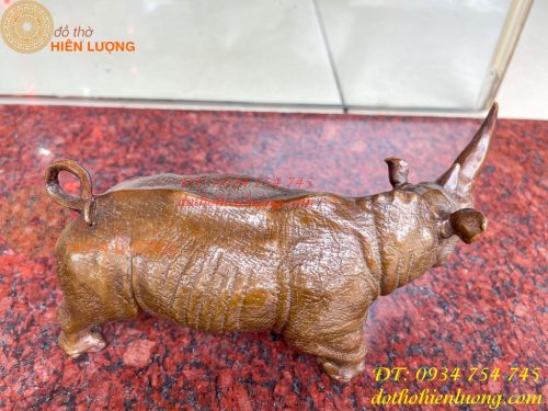 Tượng Tê Giác Bằng Đồng Phong Thủy Dài 23cm
