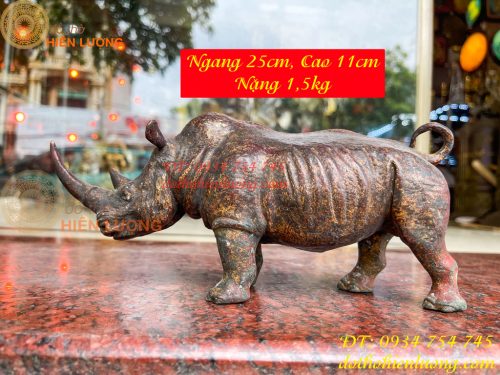 Tượng Tê Giác Bằng Đồng Giả Cổ Dài 25cm