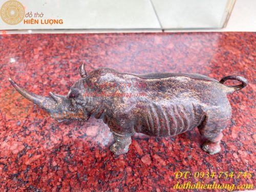 Tượng Tê Giác Bằng Đồng Giả Cổ Dài 25cm