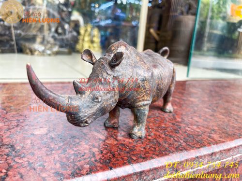 Tượng Tê Giác Bằng Đồng Giả Cổ Dài 25cm