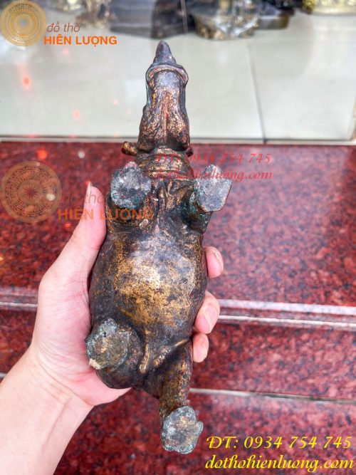 Tượng Tê Giác Bằng Đồng Giả Cổ Dài 25cm