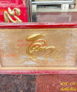 Tranh Chữ Tâm Bằng Đồng Dát Vàng KT 60x100cm Khung Gỗ