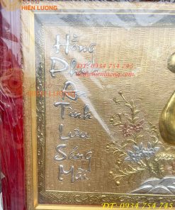 Tranh Chữ Tâm Bằng Đồng Dát Vàng KT 60x100cm Khung Gỗ