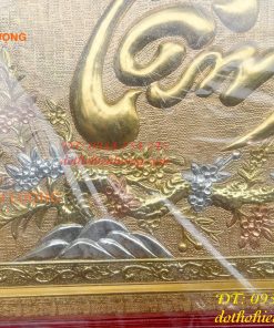 Tranh Chữ Tâm Bằng Đồng Dát Vàng KT 60x100cm Khung Gỗ