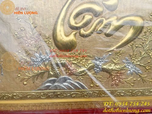 Tranh Chữ Tâm Bằng Đồng Dát Vàng KT 60x100cm Khung Gỗ