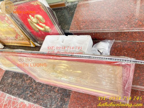 Tranh Chữ Tâm Bằng Đồng Dát Vàng KT 60x100cm Khung Gỗ