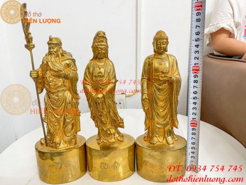 Bộ Tượng Quan Công, Phật Bà, Adida Bằng Đồng Cao 27cm