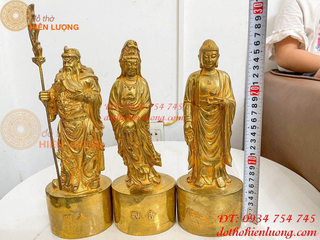 Bộ Tượng Quan Công, Phật Bà, Adida Bằng Đồng Cao 27cm