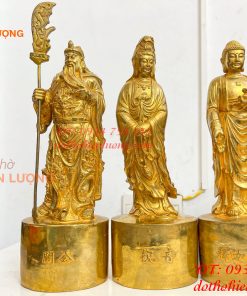 Bộ Tượng Quan Công, Phật Bà, Adida Bằng Đồng Cao 27cm