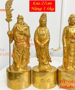 Bộ Tượng Quan Công, Phật Bà, Adida Bằng Đồng Cao 27cm