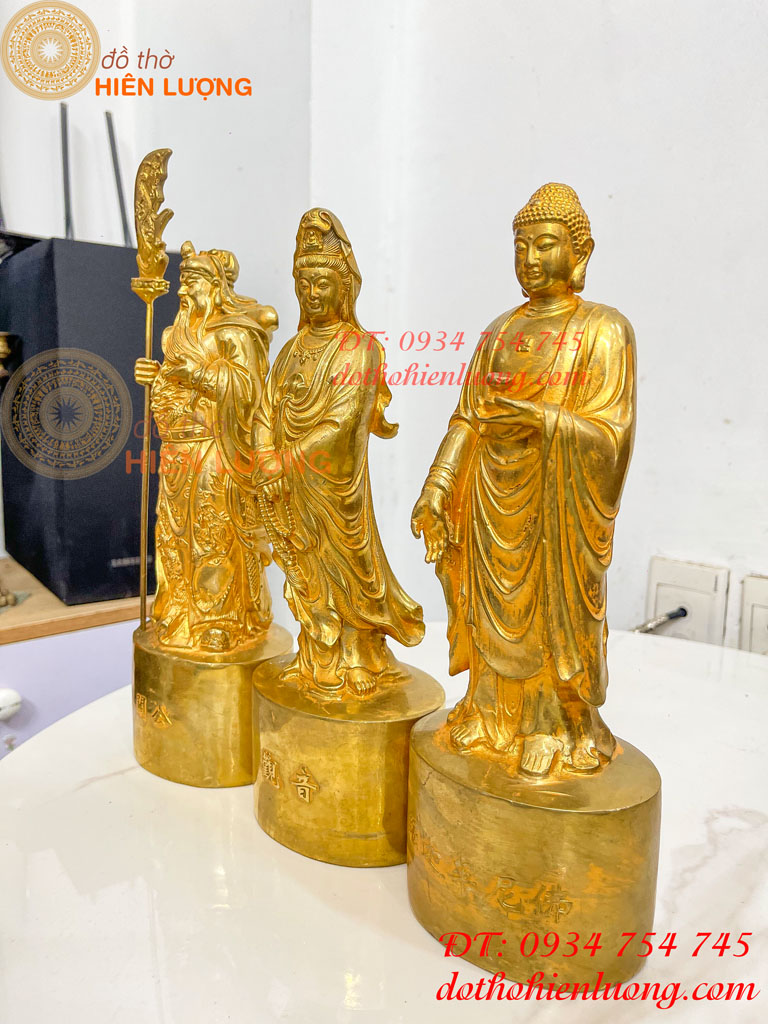 Bộ Tượng Quan Công, Phật Bà, Adida Bằng Đồng Cao 27cm
