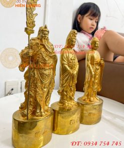 Bộ Tượng Quan Công, Phật Bà, Adida Bằng Đồng Cao 27cm