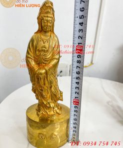 Tượng Quan Âm Phật Bà Đứng Cao 27cm Bằng Đồng Vàng