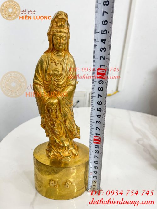 Tượng Quan Âm Phật Bà Đứng Cao 27cm Bằng Đồng Vàng
