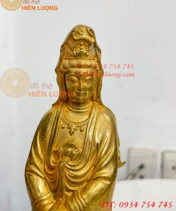 Tượng Quan Âm Phật Bà Đứng Cao 27cm Bằng Đồng Vàng