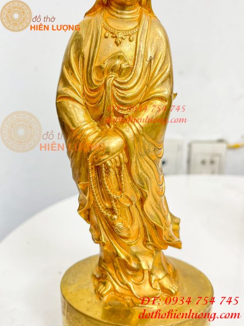 Tượng Quan Âm Phật Bà Đứng Cao 27cm Bằng Đồng Vàng
