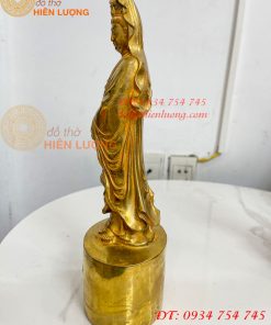 Tượng Quan Âm Phật Bà Đứng Cao 27cm Bằng Đồng Vàng