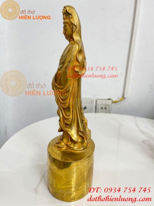 Tượng Quan Âm Phật Bà Đứng Cao 27cm Bằng Đồng Vàng