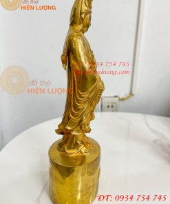 Tượng Quan Âm Phật Bà Đứng Cao 27cm Bằng Đồng Vàng