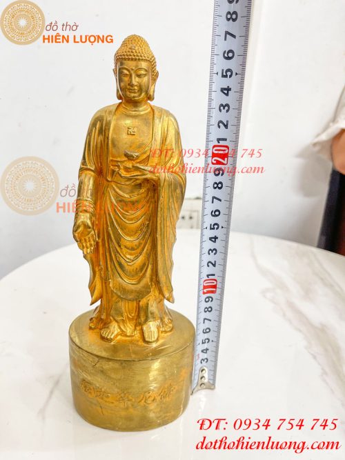 Tượng Phật Adida Đứng Cao 27cm Bằng Đồng Vàng
