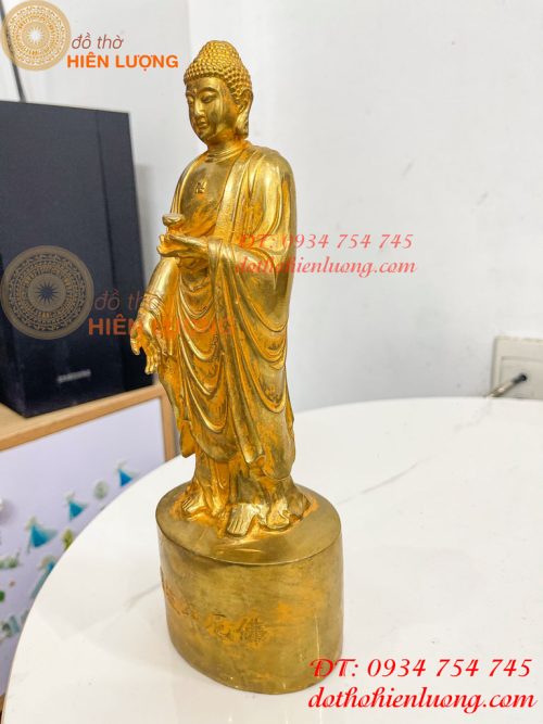 Tượng Phật Adida Đứng Cao 27cm Bằng Đồng Vàng