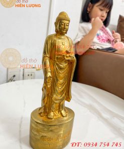 Tượng Phật Adida Đứng Cao 27cm Bằng Đồng Vàng