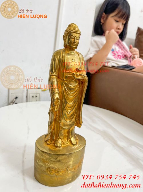 Tượng Phật Adida Đứng Cao 27cm Bằng Đồng Vàng
