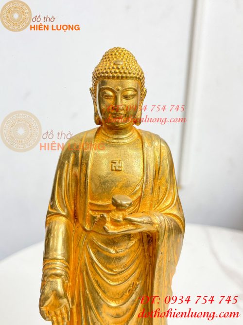 Tượng Phật Adida Đứng Cao 27cm Bằng Đồng Vàng