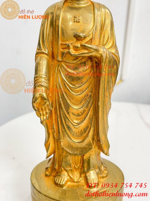 Tượng Phật Adida Đứng Cao 27cm Bằng Đồng Vàng
