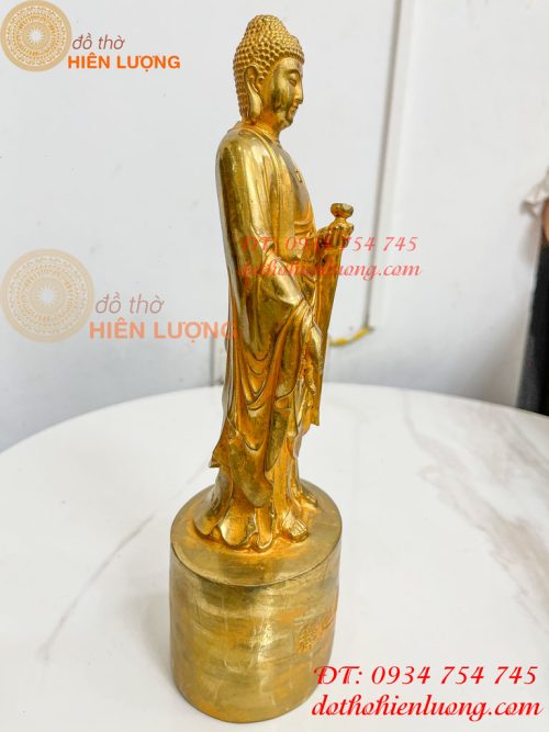 Tượng Phật Adida Đứng Cao 27cm Bằng Đồng Vàng