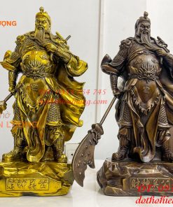 Tượng Quan Công Mặc Áo Rồng Đứng Trấn Ải Bằng Đồng Cao 35cm