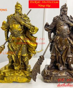 Tượng Quan Công Mặc Áo Rồng Đứng Trấn Ải Bằng Đồng Cao 35cm