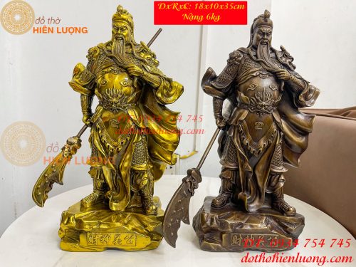 Tượng Quan Công Mặc Áo Rồng Đứng Trấn Ải Bằng Đồng Cao 35cm