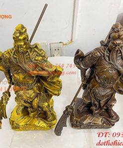 Tượng Quan Công Mặc Áo Rồng Đứng Trấn Ải Bằng Đồng Cao 35cm