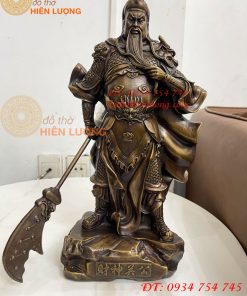 Tượng Quan Công Mặc Áo Rồng Đứng Trấn Ải Bằng Đồng Cao 35cm