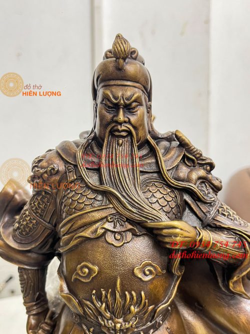 Tượng Quan Công Mặc Áo Rồng Đứng Trấn Ải Bằng Đồng Cao 35cm
