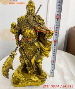 Tượng Quan Công Mặc Áo Rồng Đứng Trấn Ải Bằng Đồng Cao 35cm