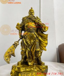 Tượng Quan Công Mặc Áo Rồng Đứng Trấn Ải Bằng Đồng Cao 35cm