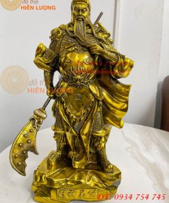 Tượng Quan Công Mặc Áo Rồng Đứng Trấn Ải Bằng Đồng Cao 35cm